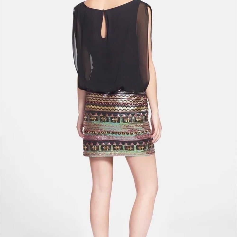 NWT Aiden by Biden Mattox Blk/ Multicolor sequined skirt mini dress - Picture 2 of 8